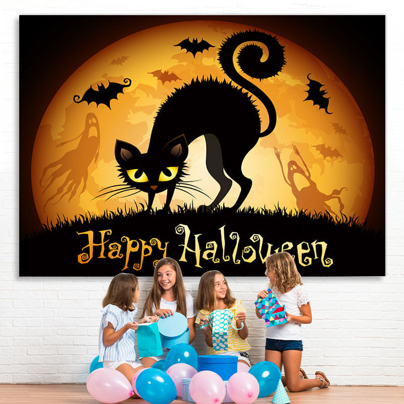 Lofaris Happy Halloween Moon Black Cat Party Backdrop for Photo