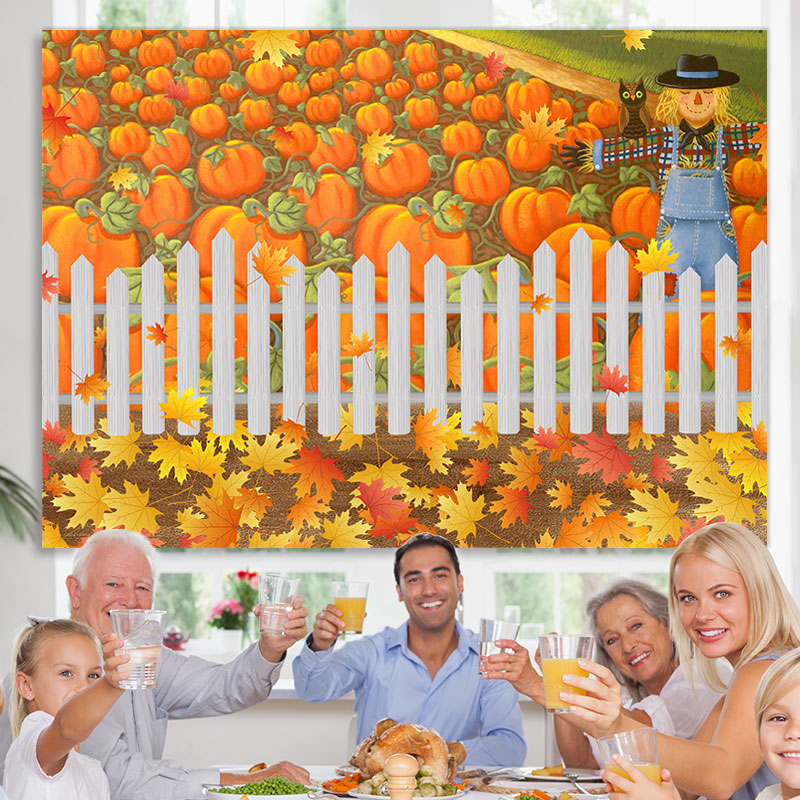 Lofaris Harvest Pumpkin Fields Scarecrows Maple Autumn Backdrop