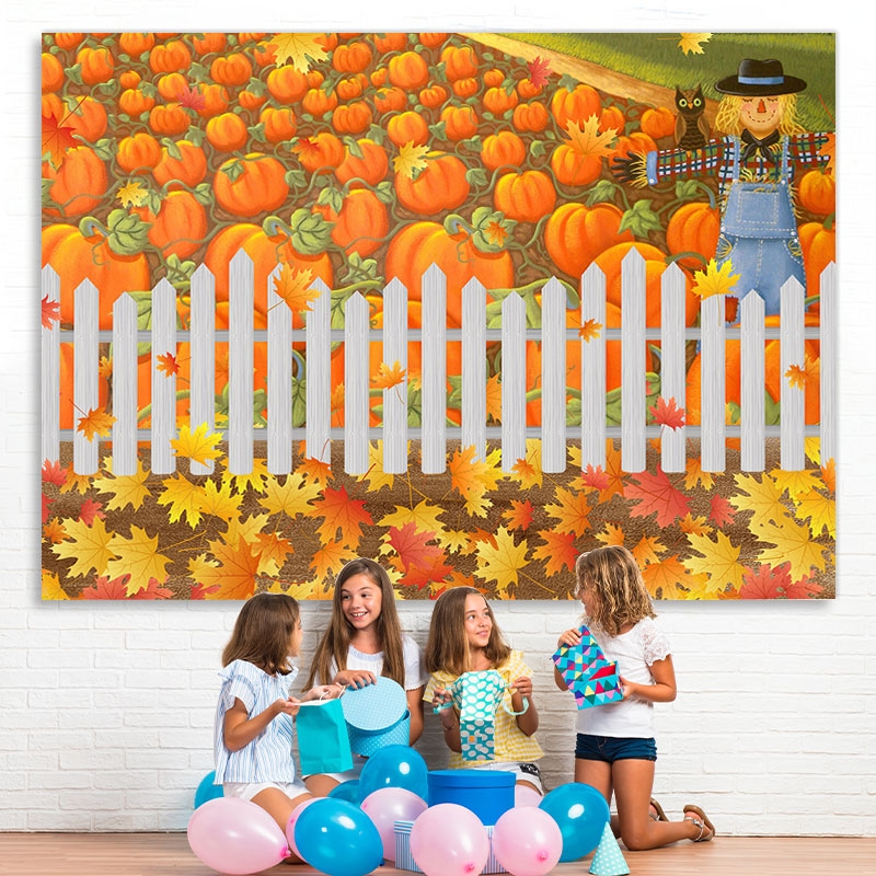 Lofaris Harvest Pumpkin Fields Scarecrows Maple Autumn Backdrop