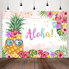 Lofaris Hawaii Floral Pineapple Gold Dot Party Backdrop