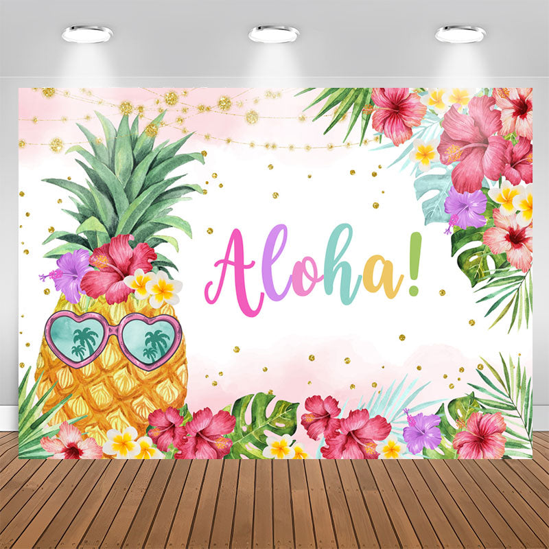 Lofaris Hawaii Floral Pineapple Gold Dot Party Backdrop
