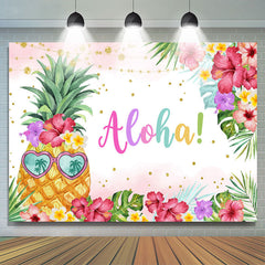Lofaris Hawaii Floral Pineapple Gold Dot Party Backdrop