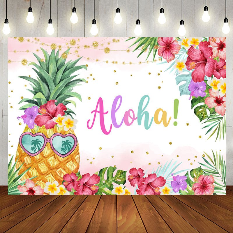 Lofaris Hawaii Floral Pineapple Gold Dot Party Backdrop