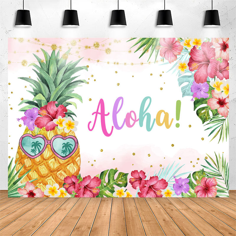 Lofaris Hawaii Floral Pineapple Gold Dot Party Backdrop