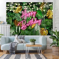Lofaris Hawaii Night Coconut Lights Happy Birthday Backdrop