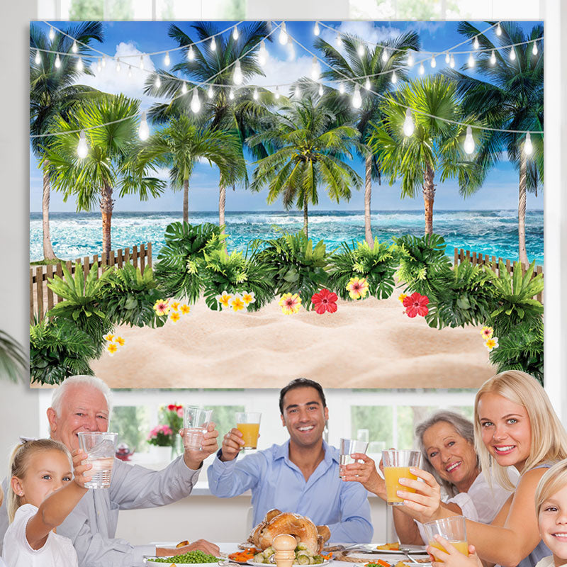 Lofaris Hawaiian Beach Green Coconut Trees Summer Backdrop