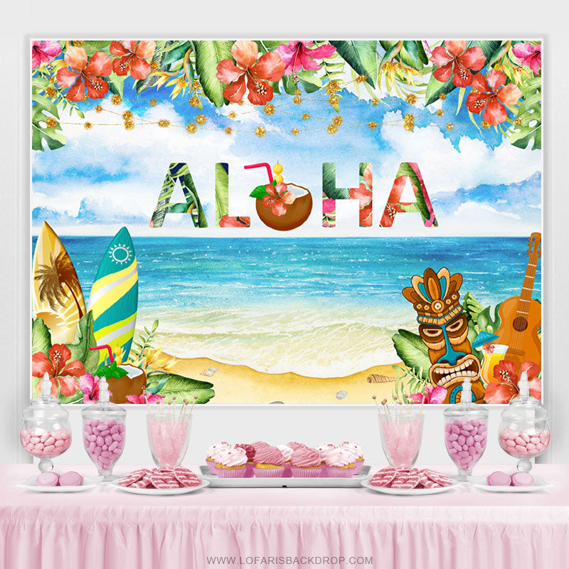 Lofaris Hawaiian Flowers Palm Leaves Photoshoot Backdrop