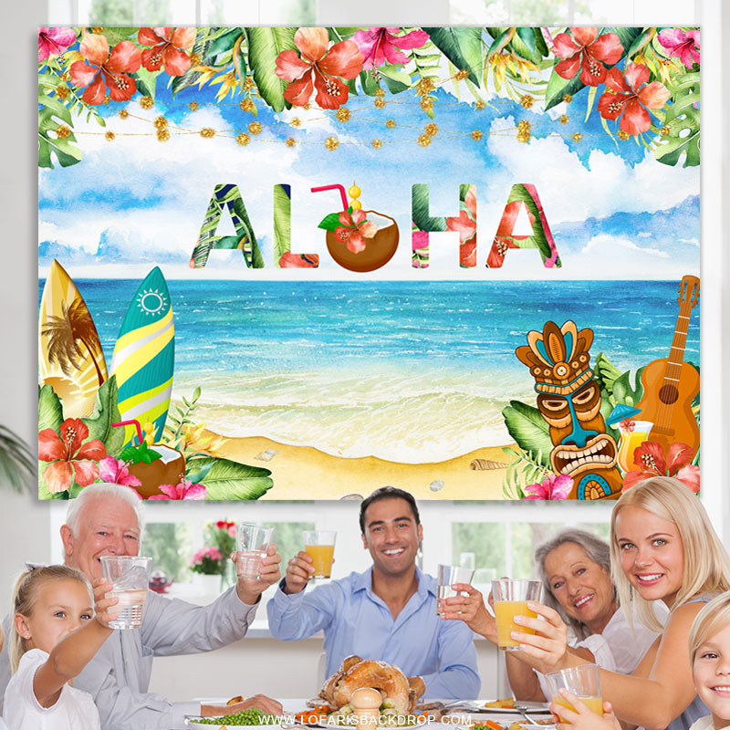 Lofaris Hawaiian Flowers Palm Leaves Photoshoot Backdrop