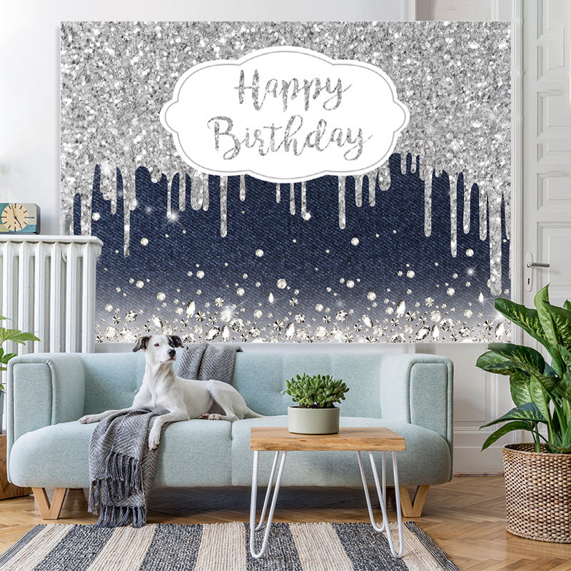 Lofaris Haze Blue And Silver Bokeh Happy Birthday Backdrop