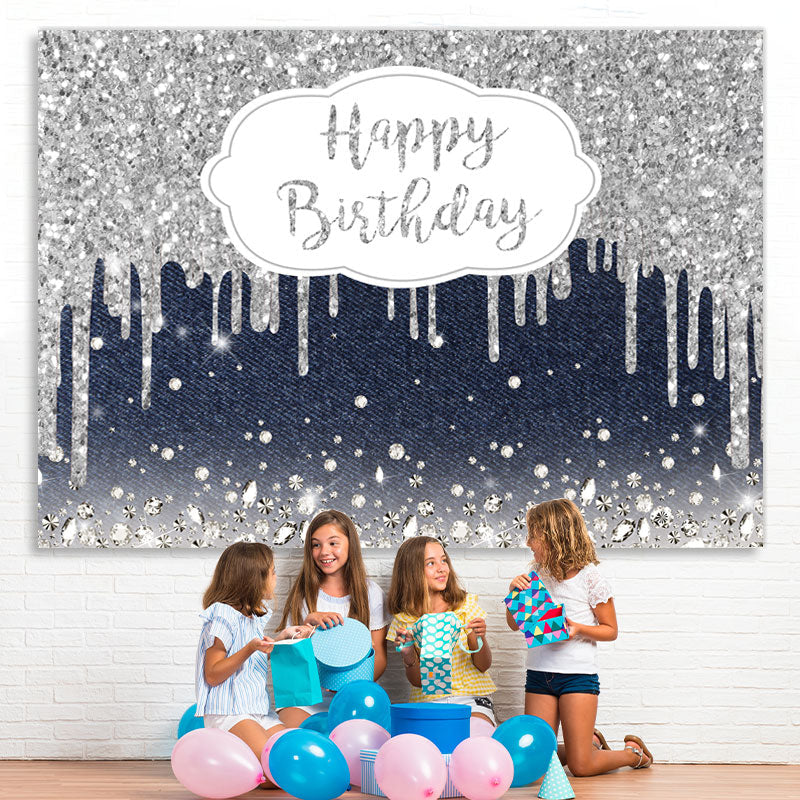 Lofaris Haze Blue And Silver Bokeh Happy Birthday Backdrop