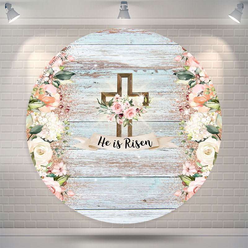 Lofaris He Is Resen Floral Wooden Circle Easter Backdrop