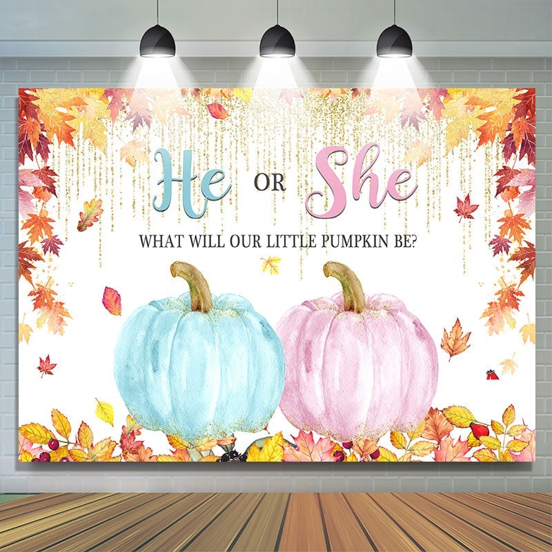 Lofaris He or She Bule and Pink Pumpkin Maple Autumn Backdrop