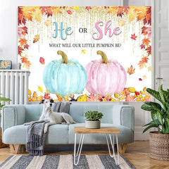 Lofaris He or She Bule and Pink Pumpkin Maple Autumn Backdrop