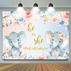 Lofaris He Or She Floral And Elephants Baby Shower Backdrop
