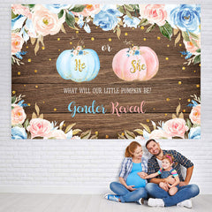 Lofaris He or She Floral and Pumpkins Wood Baby Shower Backdrop
