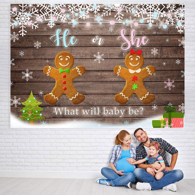 Lofaris He or She Gingerbread Man Wooden Baby Shower Backdrop