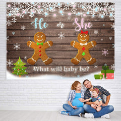 Lofaris He or She Gingerbread Man Wooden Baby Shower Backdrop