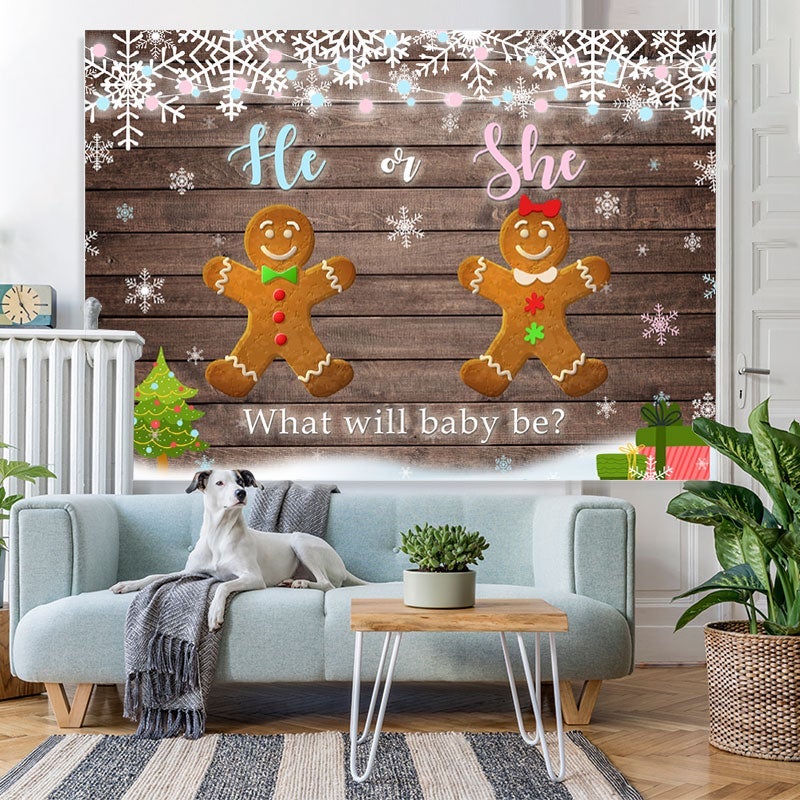 Lofaris He or She Gingerbread Man Wooden Baby Shower Backdrop
