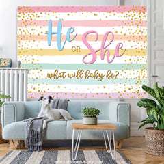 Lofaris He Or She Gold Glitter Baby Shower Backdrop Banner