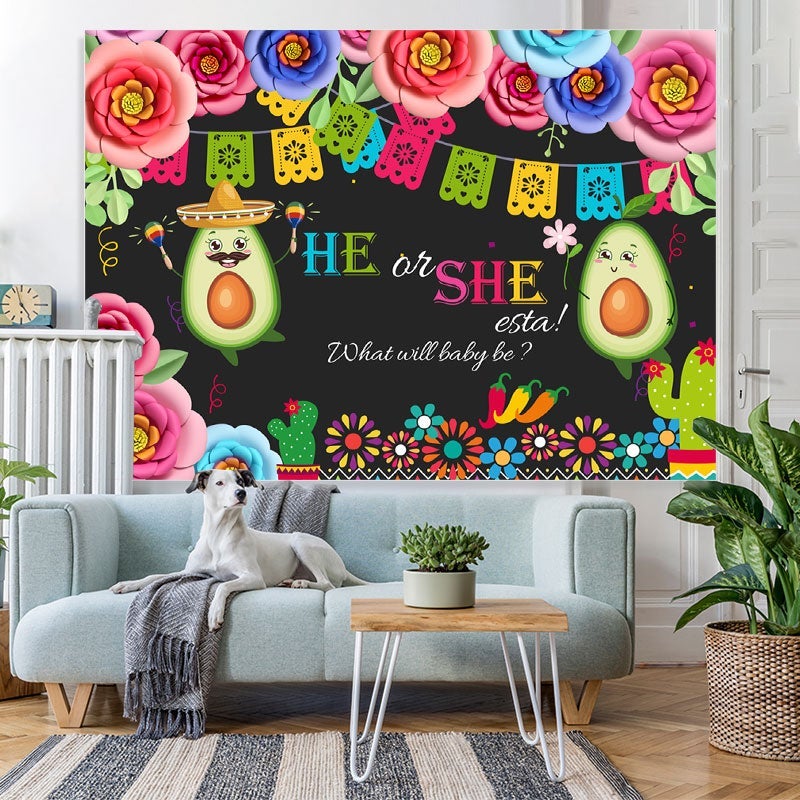 Lofaris He Or She What Will Baby Be Avocado Shower Backdrop