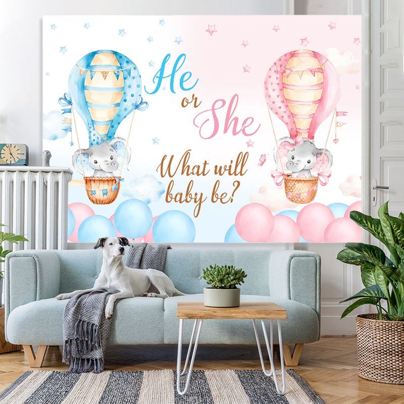 Lofaris He Or She What Will Baby Be Elephant Shower Backdrop