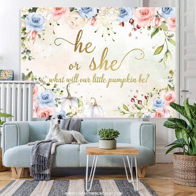 Lofaris He Or She What Will Our Pumpkin Be Baby Shower Backdrop