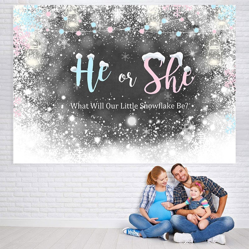 Lofaris He or She White Snow Ice-Themed Baby Shower Bakcground