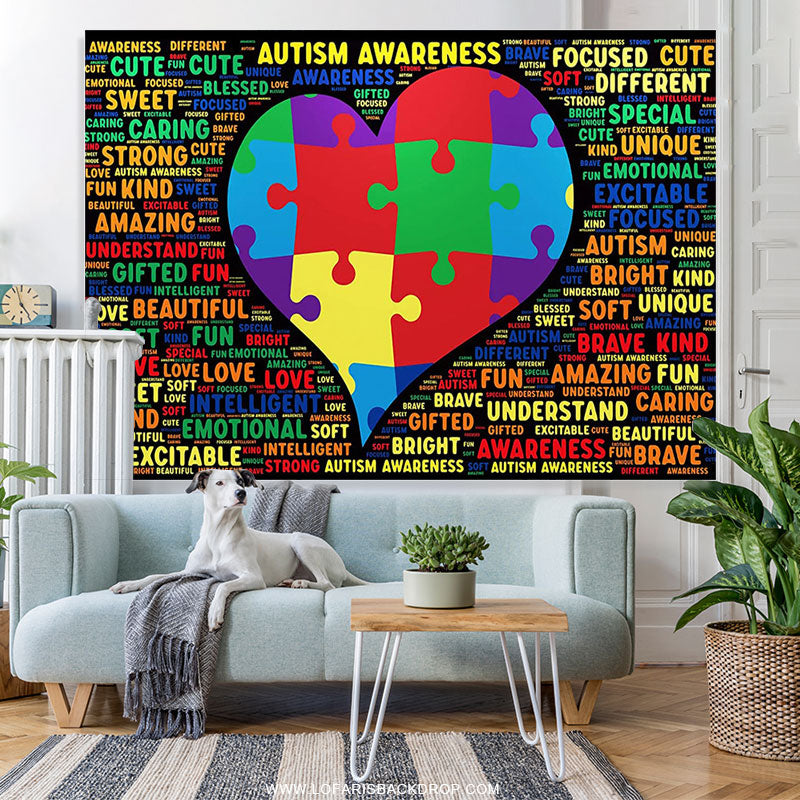 Lofaris Heart Puzzle Autism Awareness Day Party Backdrop