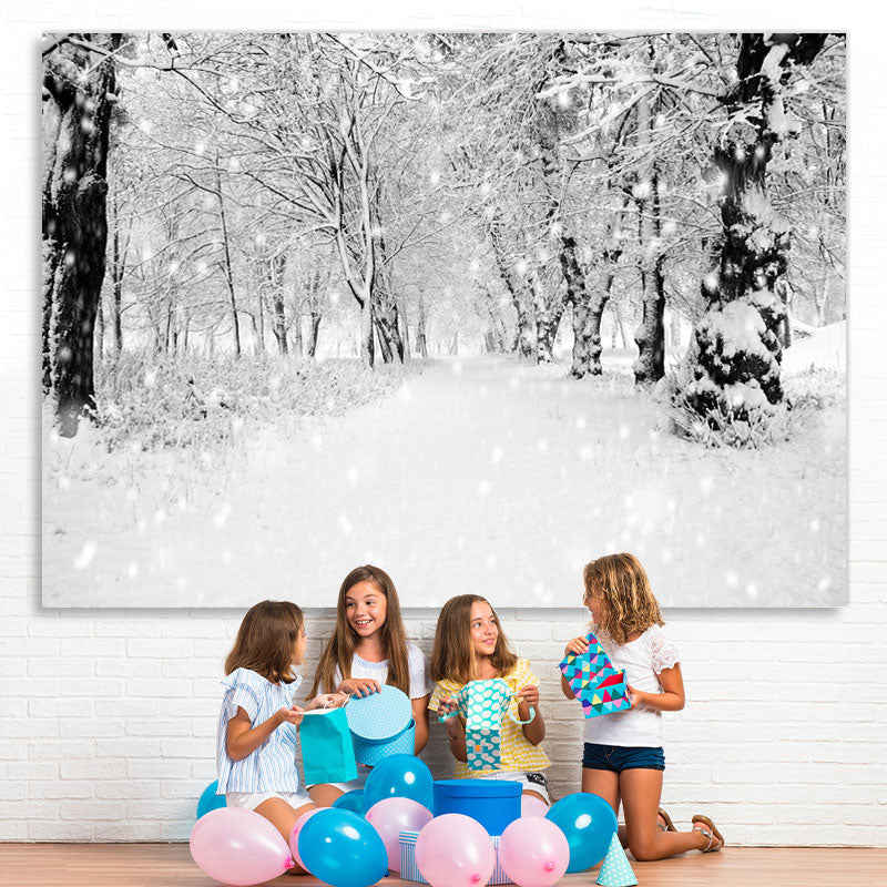 Lofaris Heavy Snowy Way In The Forest Cold Winter Backdrop