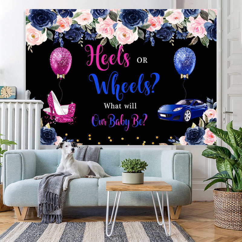 Lofaris Heels or Wheels Gender Reveal Floral Backdrop for Baby Shower