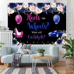 Lofaris Heels or Wheels Gender Reveal Floral Backdrop for Baby Shower