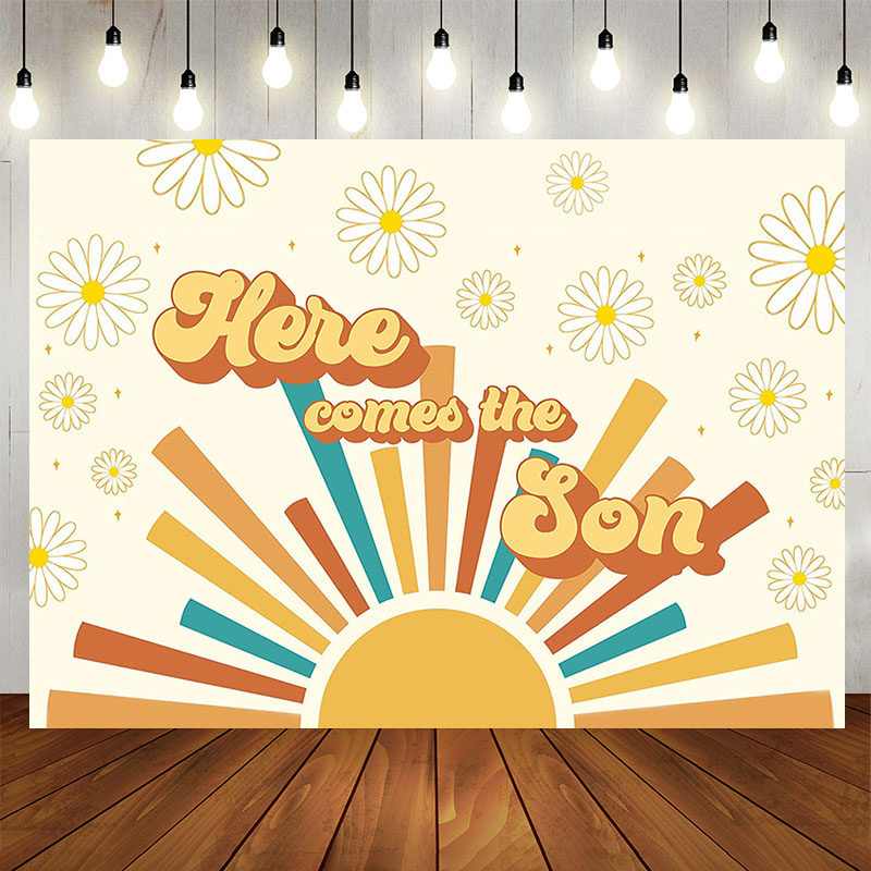 Lofaris Here Comes The Son Floral Beige Baby Shower Backdrop