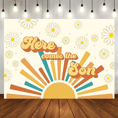 Lofaris Here Comes The Son Floral Beige Baby Shower Backdrop