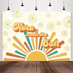 Lofaris Here Comes The Son Floral Beige Baby Shower Backdrop