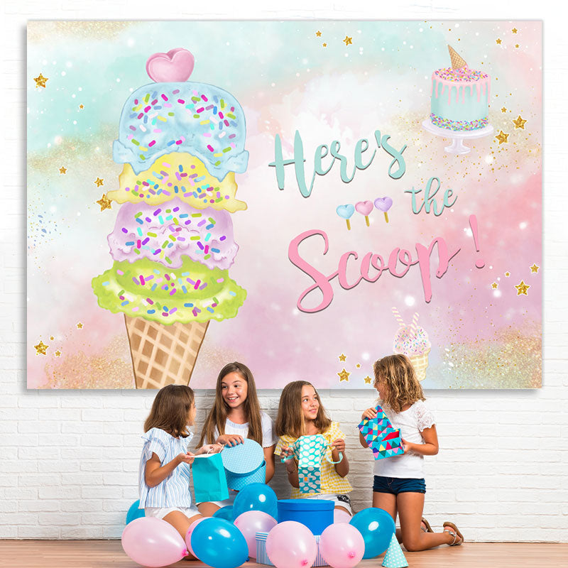 Lofaris Heres The Scoop Ice Cream Balls Cake Birthday Backdrop