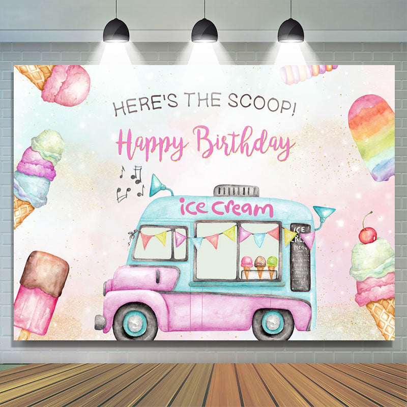 Lofaris Heres The Scoop Ice Cream Cart Sweet Birthday Backdrop