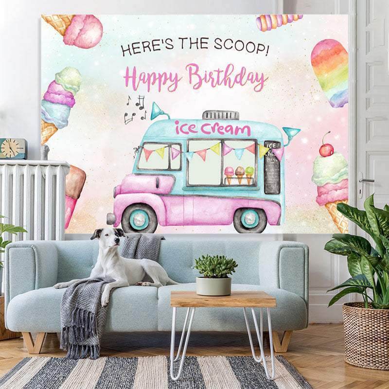 Lofaris Heres The Scoop Ice Cream Cart Sweet Birthday Backdrop