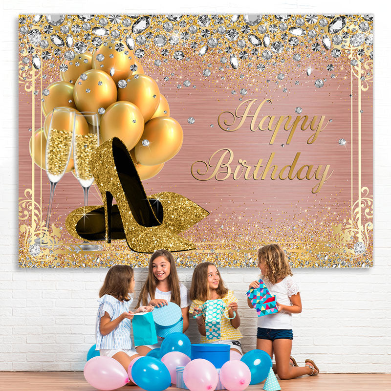 Lofaris High Heels Balloon Rose Gold Happy Birthday Backdrop