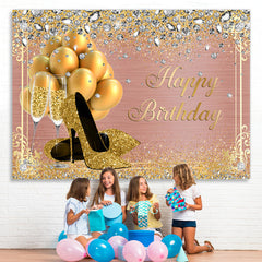 Lofaris High Heels Balloon Rose Gold Happy Birthday Backdrop