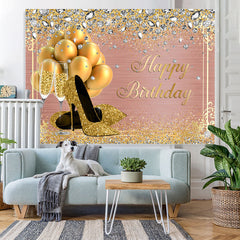 Lofaris High Heels Balloon Rose Gold Happy Birthday Backdrop