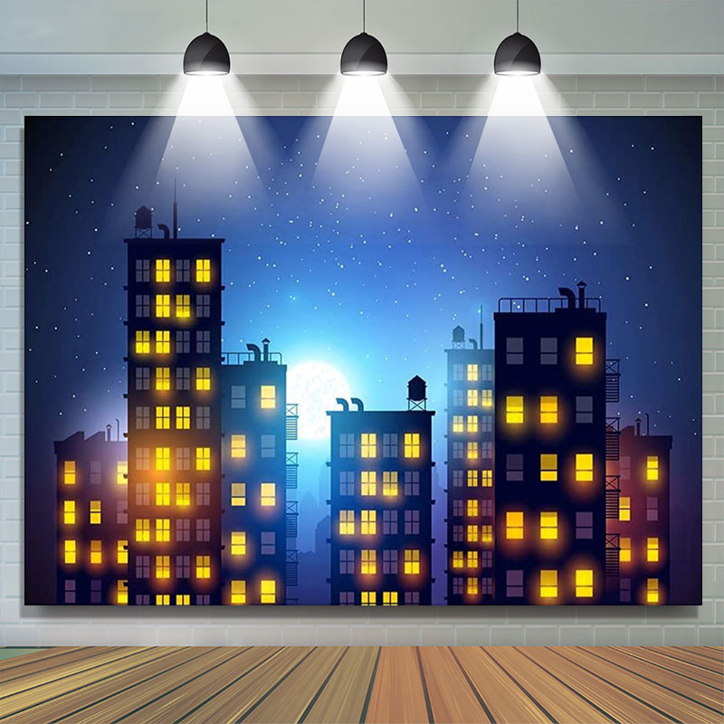 Lofaris High-Rise Building Modern Night Moonlight Backdrop