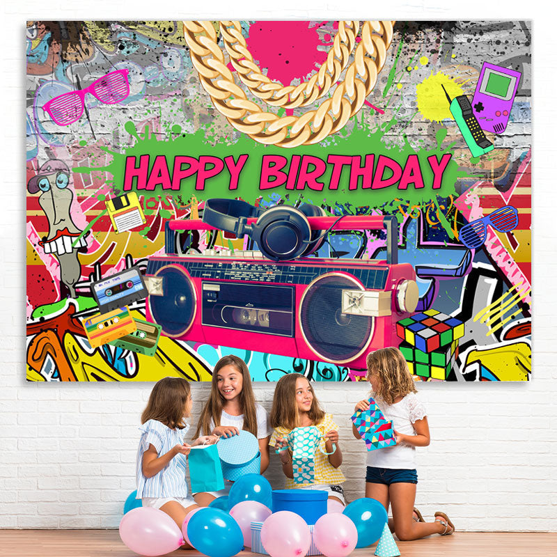 Lofaris Hip Hop Graffiti Dance Themed Happy Birthday Backdrop