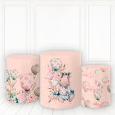 Lofaris Hippo With Balloon Leaves Plinth Cover Grey Pink Pillar Wrap