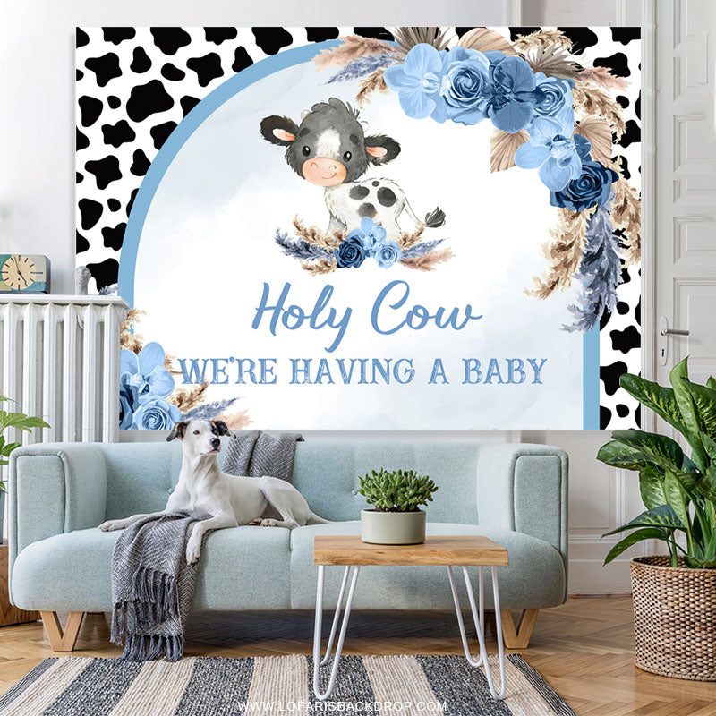 Lofaris Holy Cow Blue Floral Plume Door Baby Shower Backdrop
