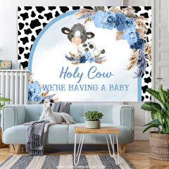 Lofaris Holy Cow Blue Floral Plume Door Baby Shower Backdrop