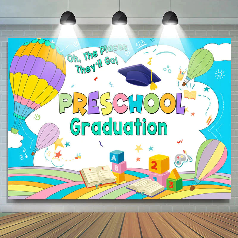 Lofaris Hot Air Balloon Preschool Graduation Backdrop