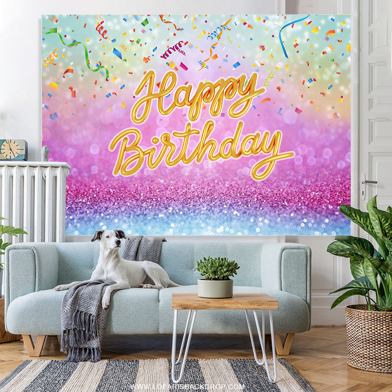 Lofaris Hot Pink And Blue Bokeh Glitter Happy Birthday Backdrop