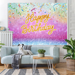 Lofaris Hot Pink And Blue Bokeh Glitter Happy Birthday Backdrop