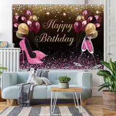 Lofaris Hot Pink And Gold Glitter Balloons Birthday Backdrop