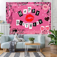 Lofaris Hot Pink Kiss Happy Birthday Backdrop For Girls